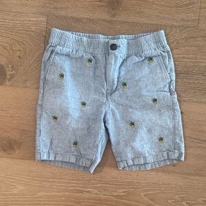 Janie and Jack Pineapple Embroidered Blue Shorts